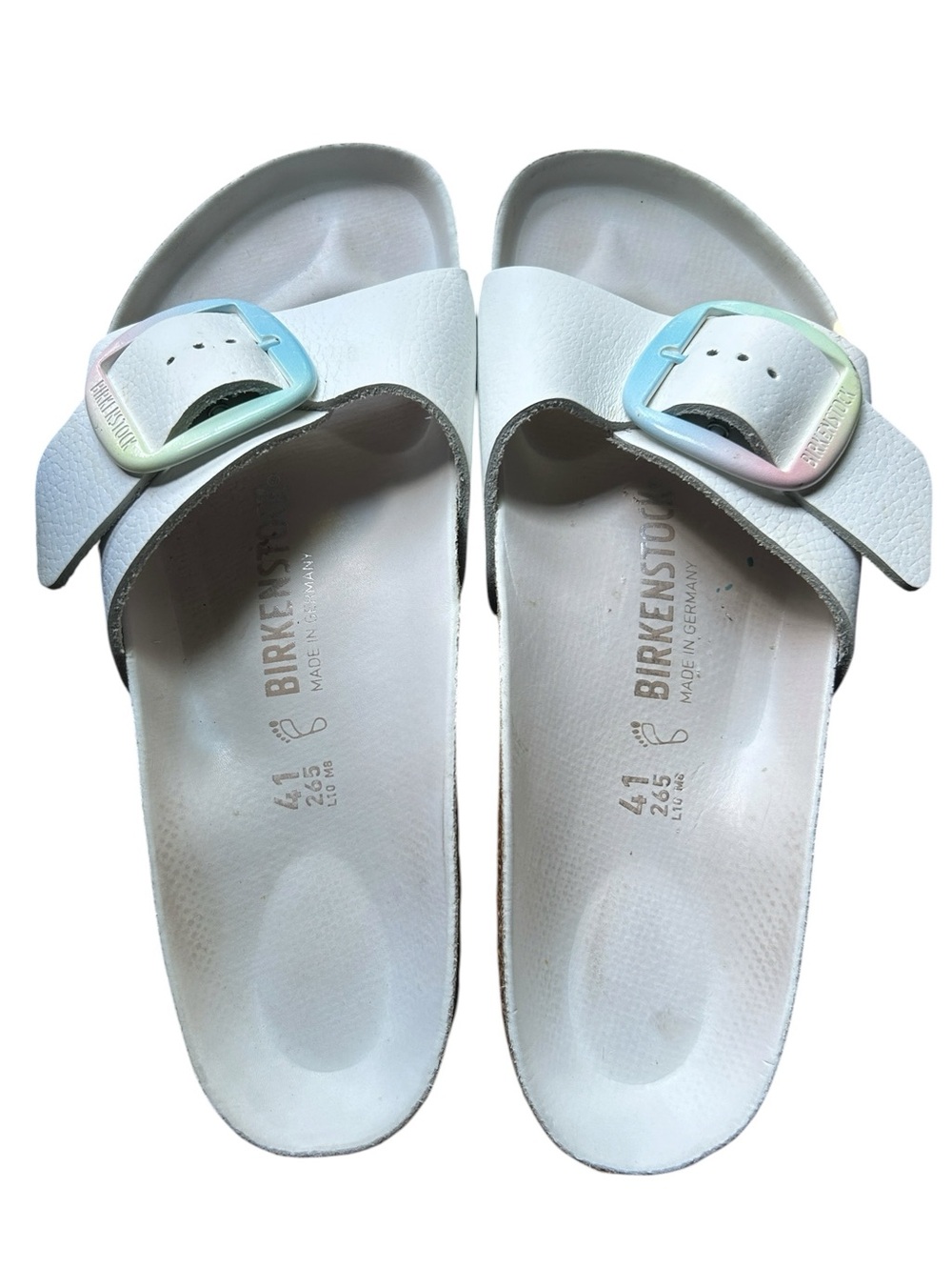 Birkenstock Madrid Rainbow Big Buckle White Leather Size EU 41 - Picture 3 of 15